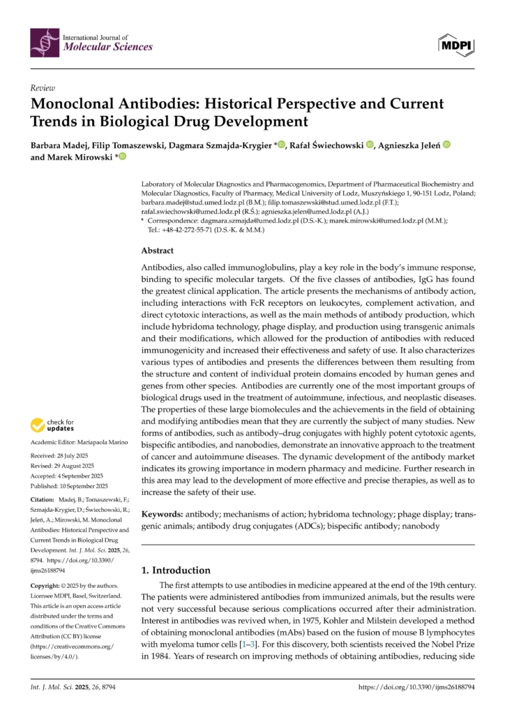 Wspólna publikacja studentów i naukowców Zakładu Biochemii Farmaceutycznej i Diagnostyki Molekularnej
