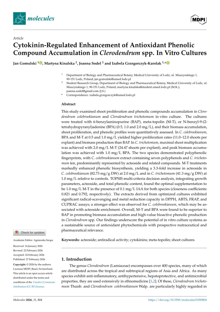 Wspólna publikacja studentów i naukowców Zakładu Biologii i Botaniki Farmaceutycznej